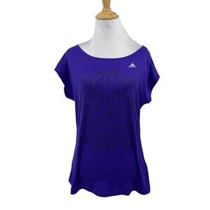 Adidas T Shirt Women S Small Purple Climalite Wide Scoop Cap Sleeve Performance
